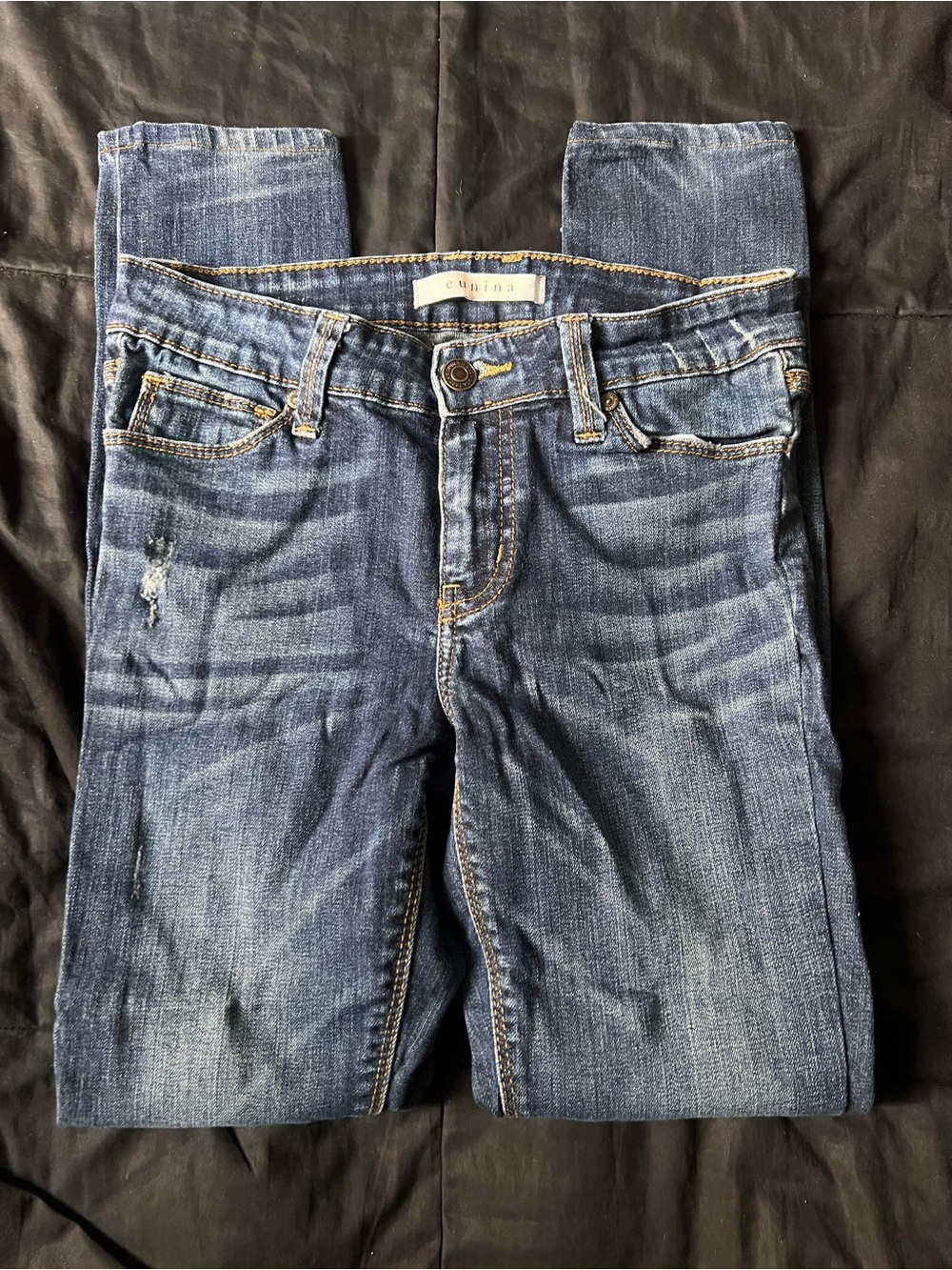 eunina Kids Dark Blue Slim Jeans with Fading